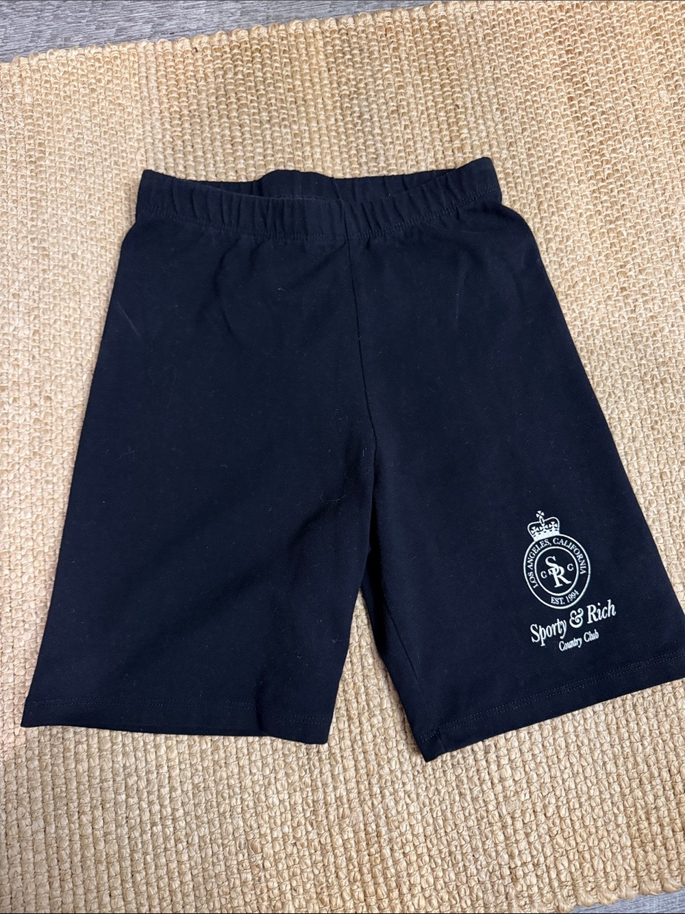 Sporty & Rich Black Athletic biker Shorts with White Logo